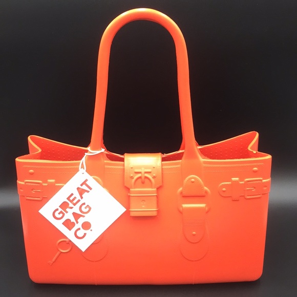 Great Bag Co. Designer Rubber Tote Purse Hand Bag Topaz Orange Robert Verdi - Picture 12 of 15